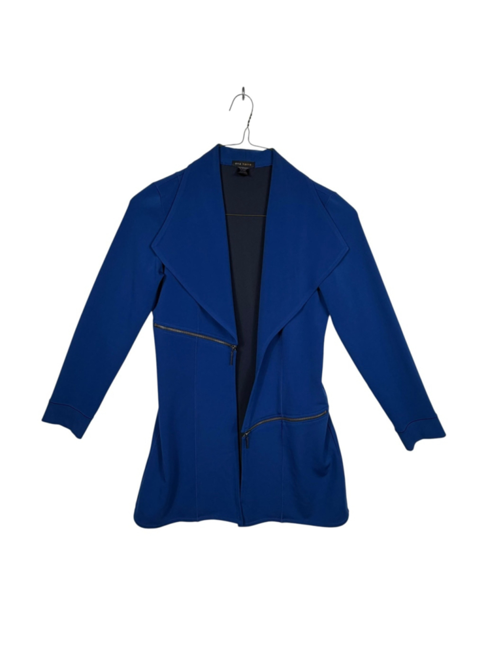 Eva Varro Barcelona Blazer Jacket Royal Blue Asymmetrical Zipper Womens Medium - Picture 2 of 7